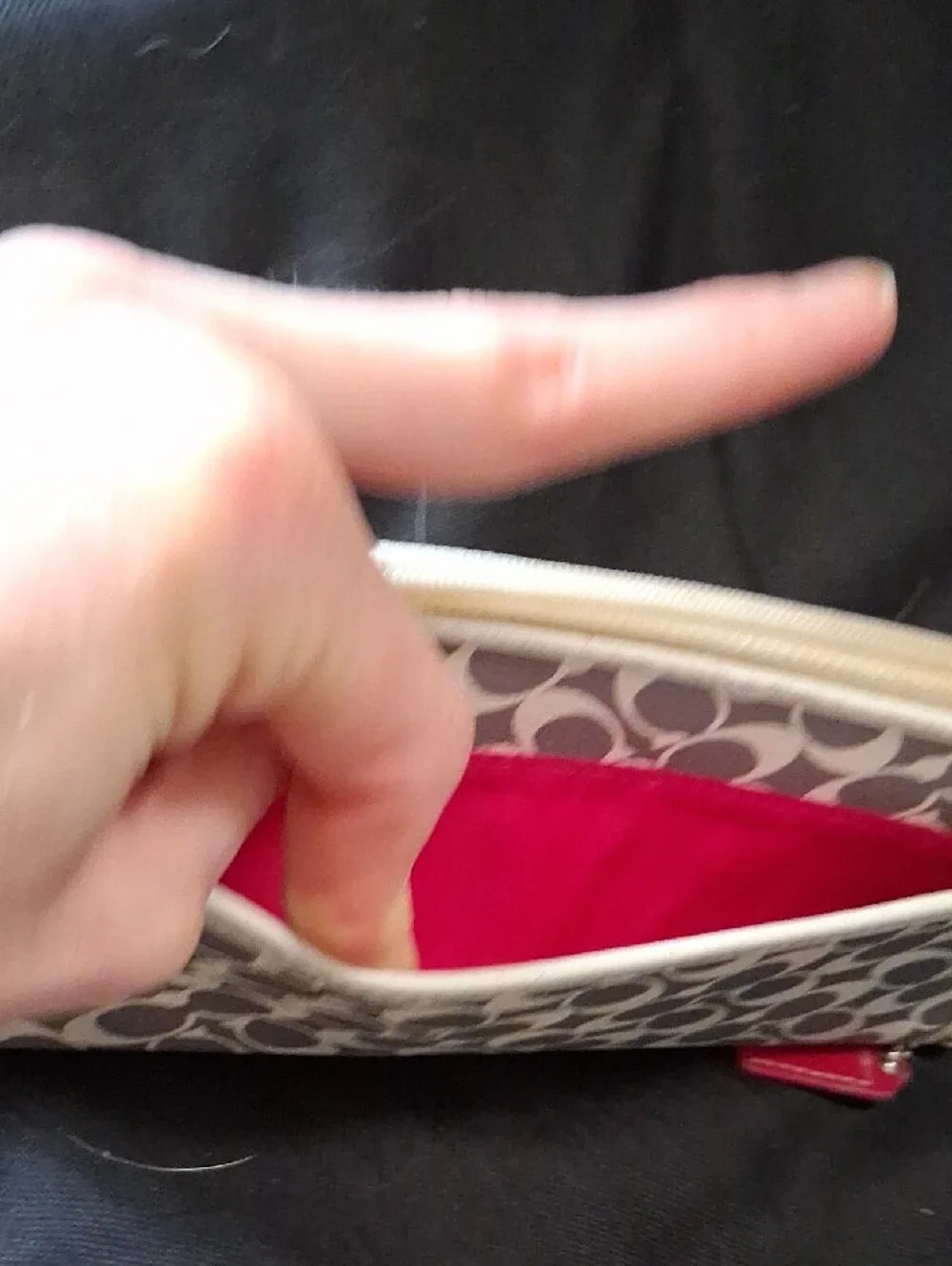 Coach Monogram Wristlet in Khaki and Pearl with Pink Tag